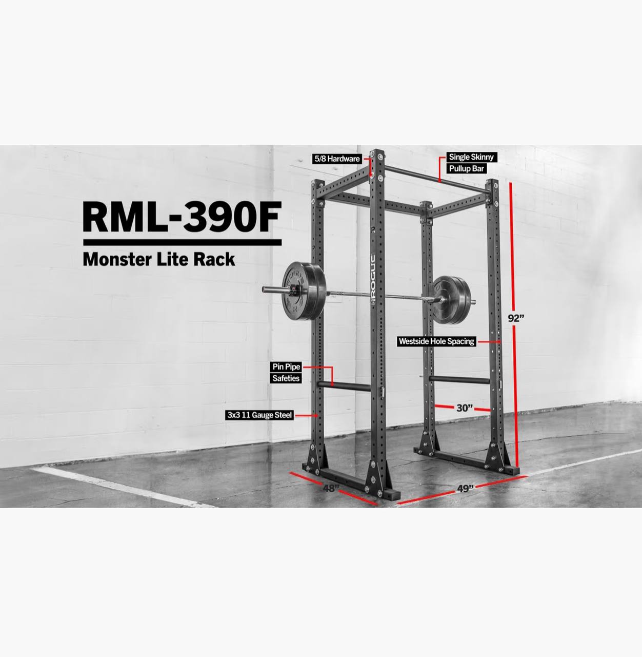 RML 390F Flat Foot Monster Lite Rack Jaula de potencia Iron Equipment Equipo para CrossFit