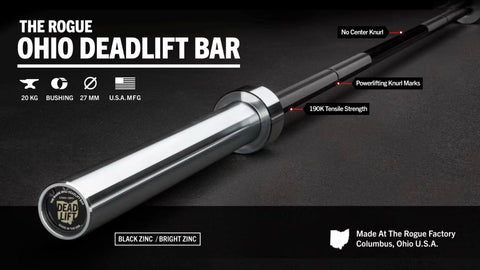 Rogue Ohio Deadlift Bar - Black Zinc - Barra para levantamiento de potencia